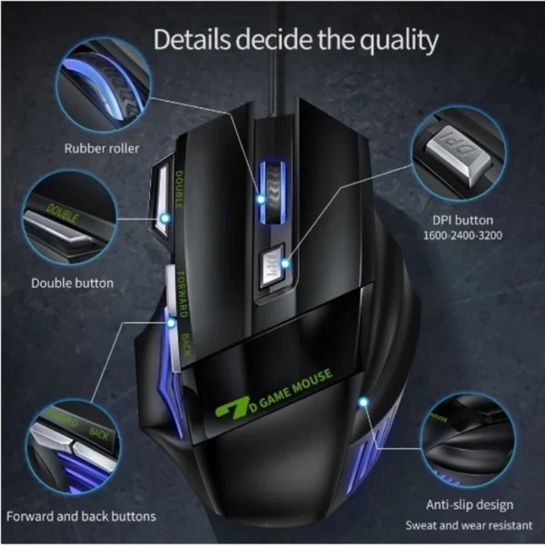 Mouse Gamer Profissional LED Laser X7 - 3200 DPI, USB, Botões Programáveis - Image 4