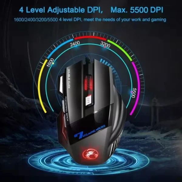 Mouse Gamer Profissional LED Laser X7 - 3200 DPI, USB, Botões Programáveis - Image 5