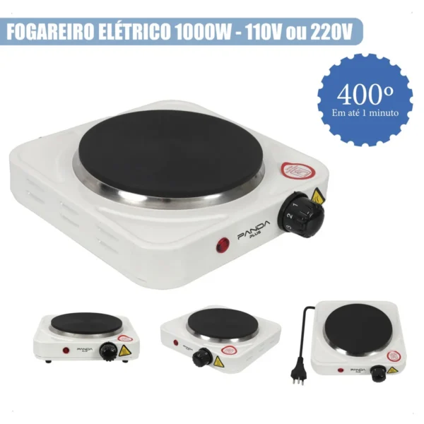 Fogão Elétrico Portátil 1 Boca - Cooktop de Mesa 1000W, Preto/Branco - Image 4