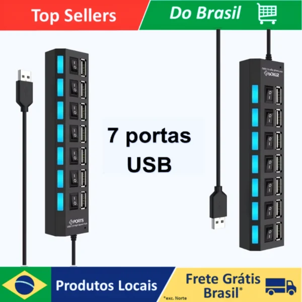 Hub USB 7 Portas 2.0 com Botão Liga/Desliga Ultra Rápido - Image 2