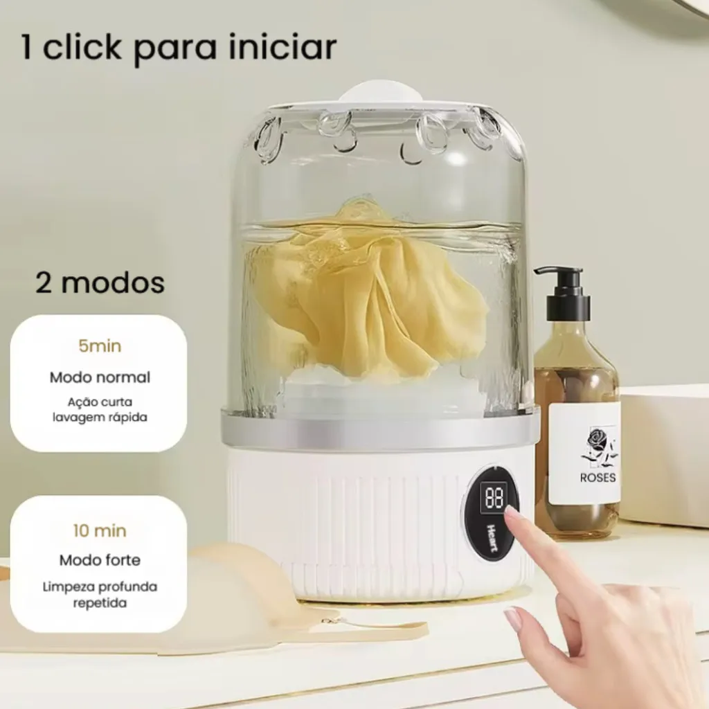 Mini Máquina de Lavar Portátil 1L Sem Fio Recarregável 2 Modos Lavagem Prova D’Água - Imagem 4