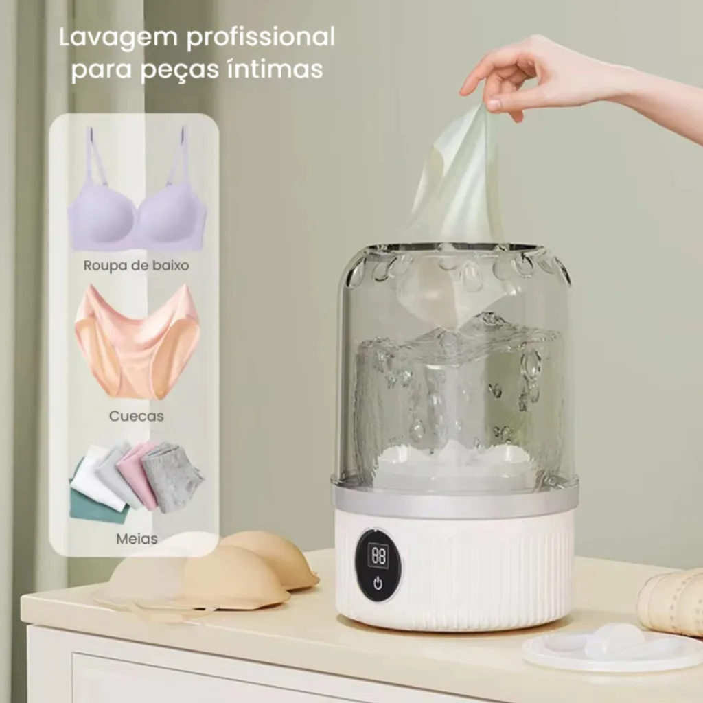 Mini Máquina de Lavar Portátil 1L Sem Fio Recarregável 2 Modos Lavagem Prova D’Água - Imagem 5