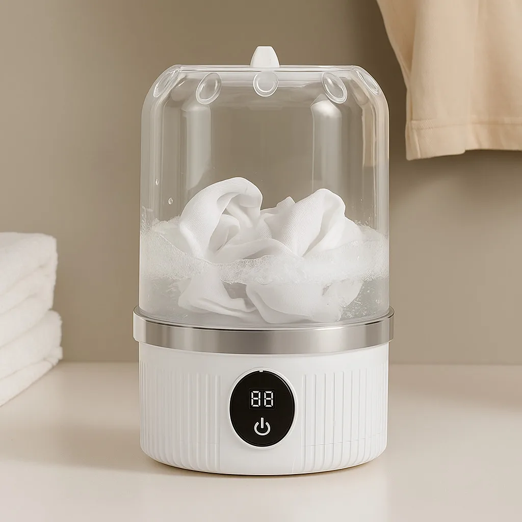 Mini Máquina de Lavar Portátil 1L Sem Fio Recarregável 2 Modos Lavagem Prova D’Água